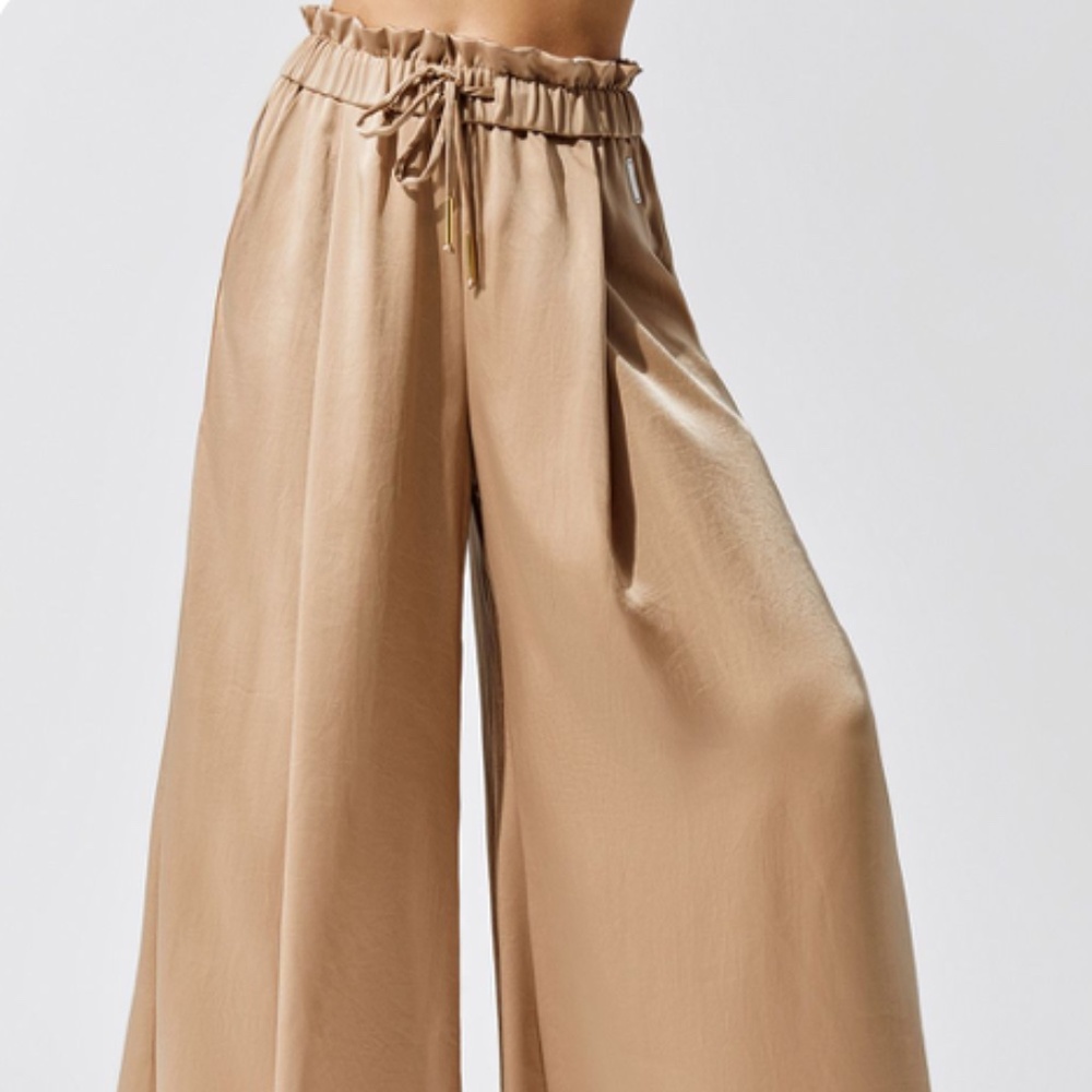 ONA by Yoon Chung Satin Wide Leg Pant in Sand Size Small